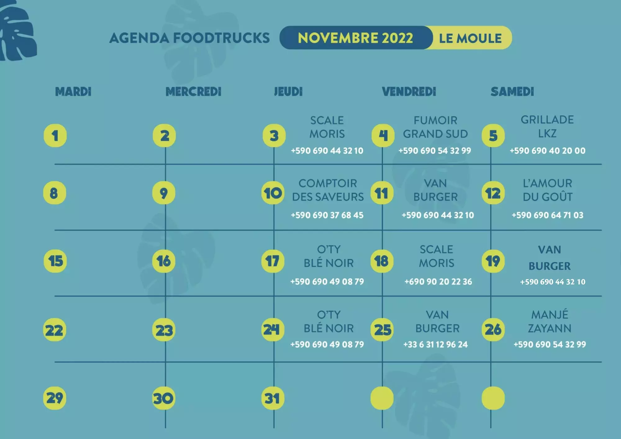 calendrier foodtruck le moule Planning des foodtrucks - Le Moule